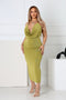 Truffle Slinky Cowl Neck Halter Midi Dress